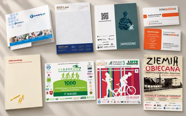 Wizytówki, teczki, ulotki i plakaty zaprojektowane w Produkcji Grafiki
