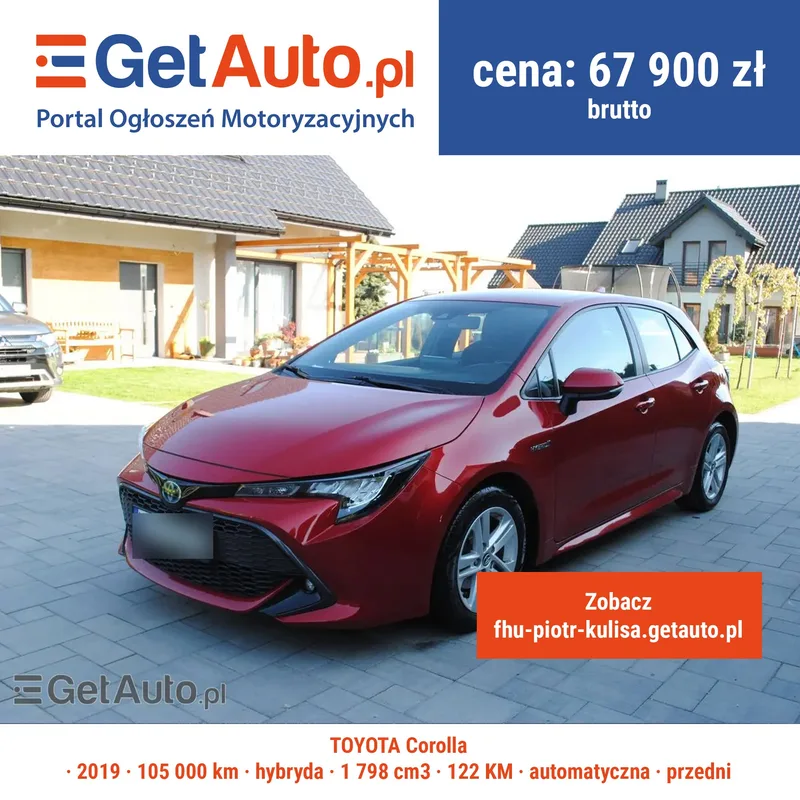 Grafika ogłoszenia samochodu Toyota Corolla z portalu GetAuto.pl