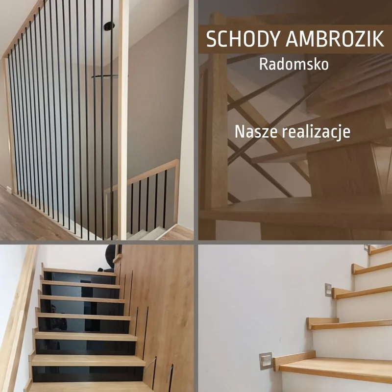 Kolaż czterech zdjęć realizacji schodów Schody Ambrozik z Radomska